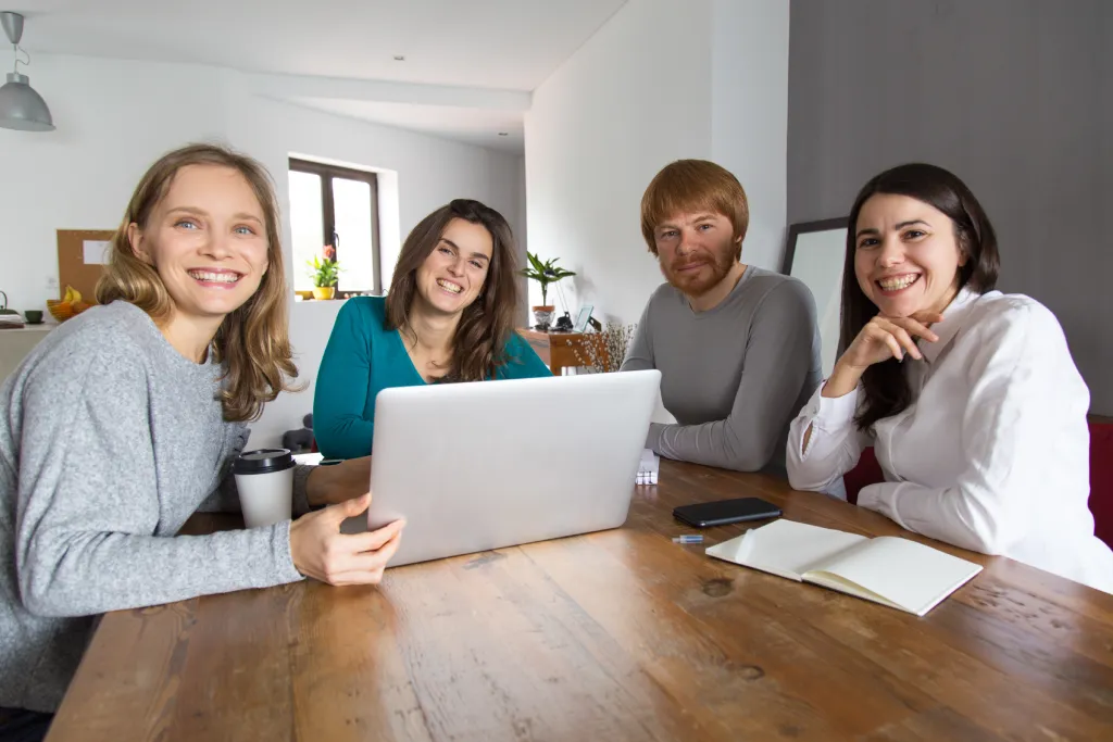people in a happy workplace culture